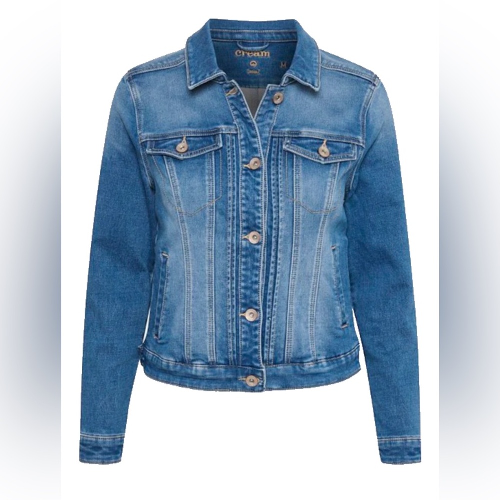 Cream blue classic denim jacket size xs